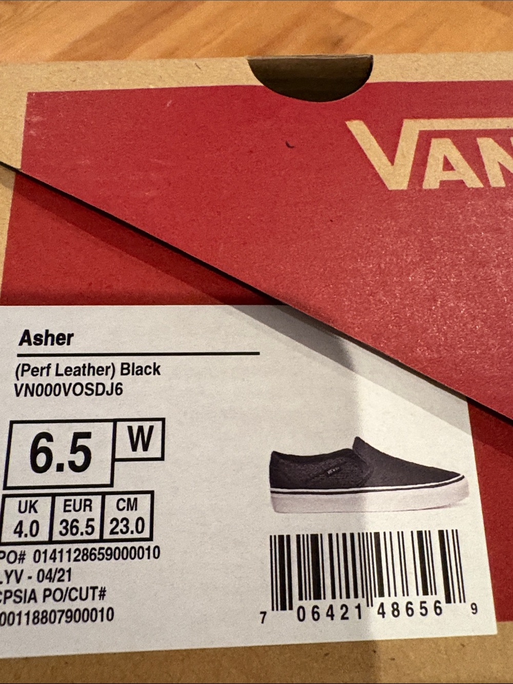 Vans Black Performance Leather Classic Slip-On Sneakers with White Sole - Picture 2 of 6
